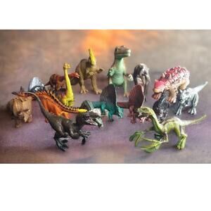 Lot of 16 Dinosaur Toys Figures PVC & Plastic Mix, Some Jointed, Diorama Animals